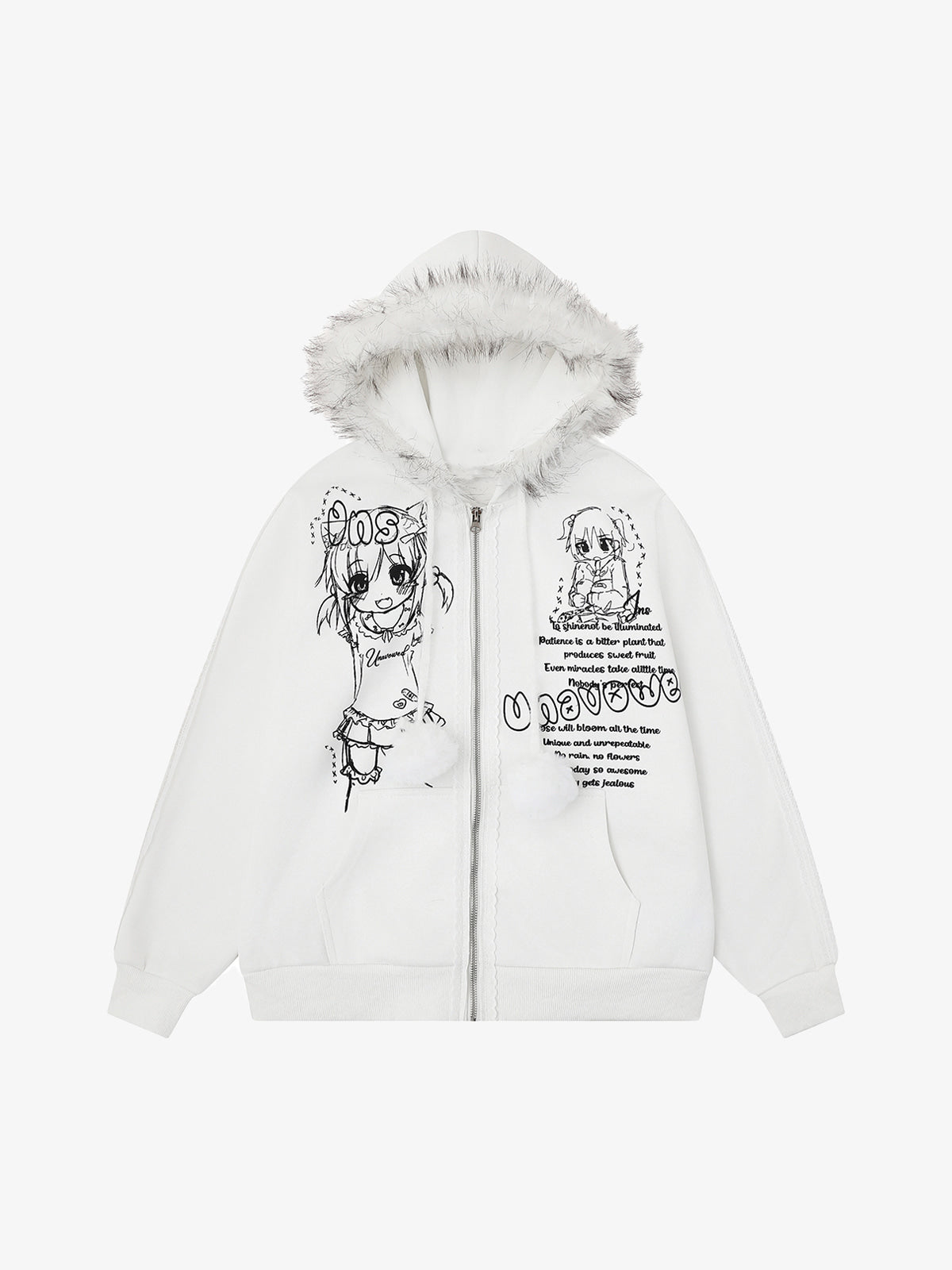 Retro Plush Collar Cartoon Anime Zip-Up Hoodie 
