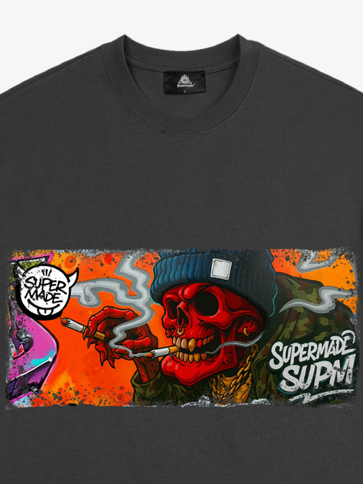 Thesupermade Distressed Blood Red Skull Graffiti T-shirt 