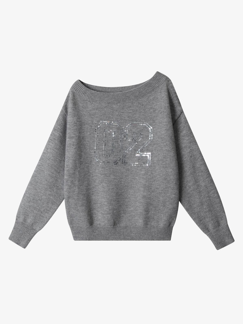 Off-Shoulder Sequin Number Graphic Sweater