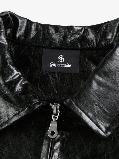 Vintage Street Portrait Print PU Leather Jacket 