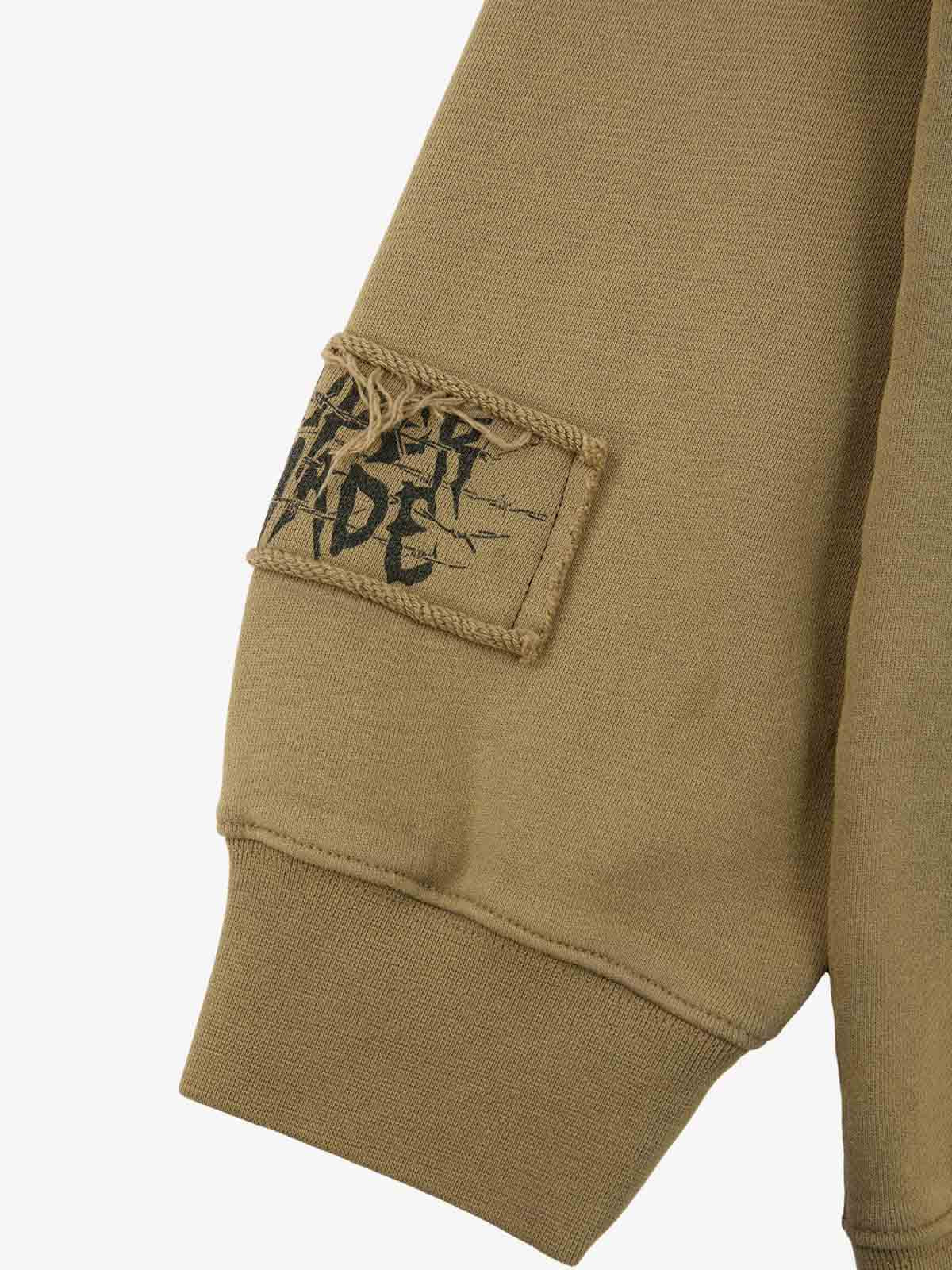 Cotton Blend Patchwork Bomber Jacket with Graphic Embroidery and Zipper Closure 