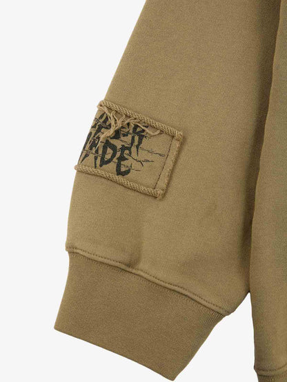 Cotton Blend Patchwork Bomber Jacket with Graphic Embroidery and Zipper Closure 