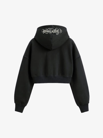Faux Fur Hooded Sweatshirt with Embroidered Scorpion Graphic