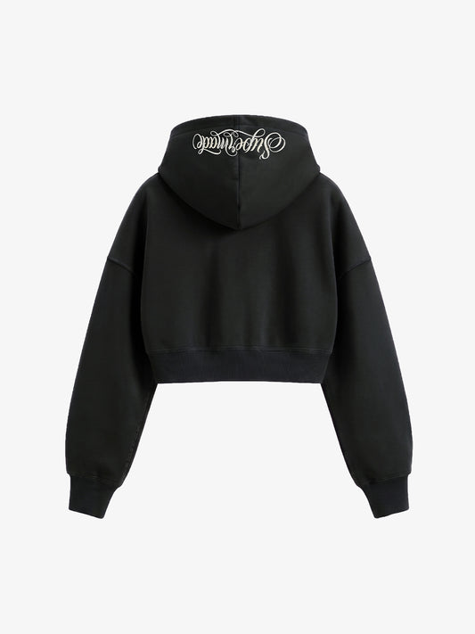 Faux Fur Hooded Sweatshirt with Embroidered Scorpion Graphic