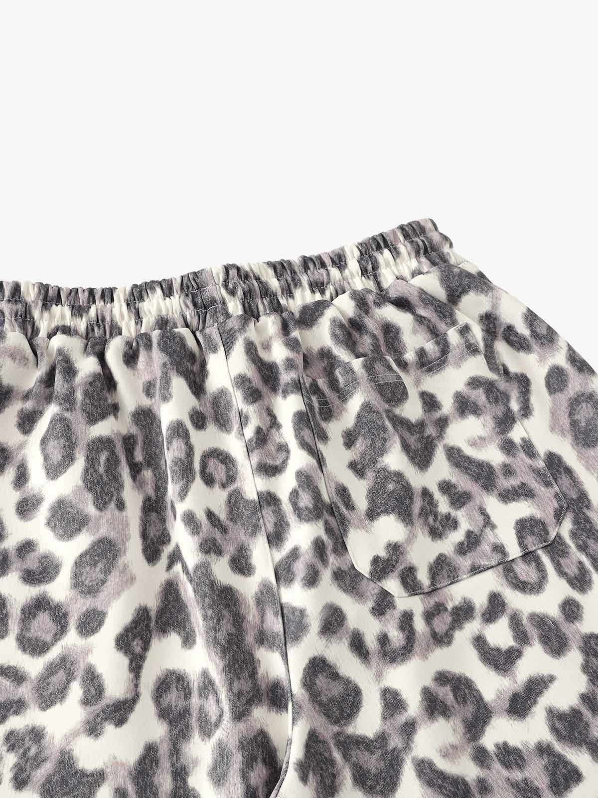 Leopard Print Pleated Drawstring Pants 