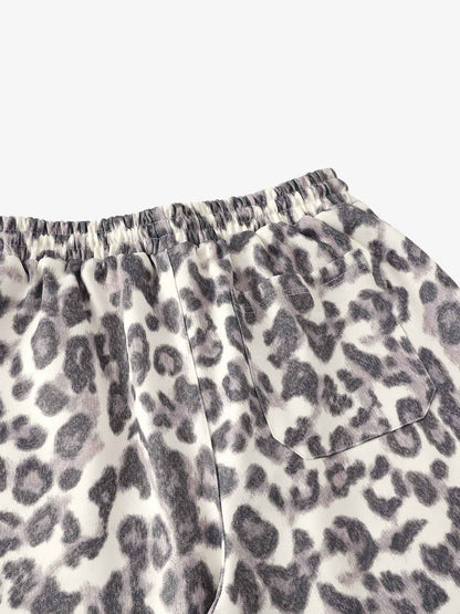 Leopard Print Pleated Drawstring Pants 
