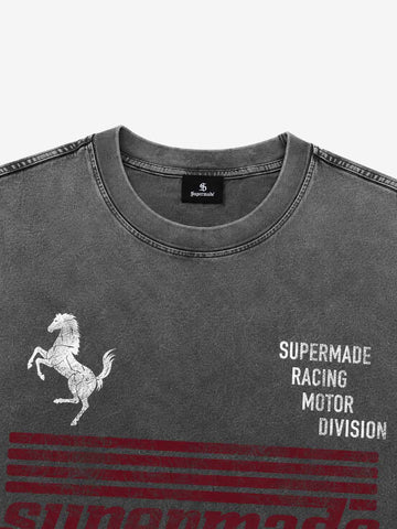 Horse Graphic Garment-Washed Distressed Tee