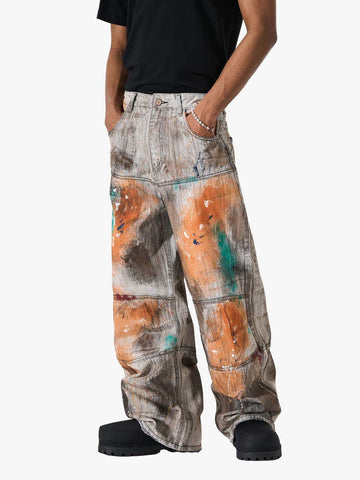 Abstrac Paint-Splattered Panel Jeans 