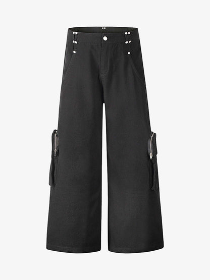 Street Metal Stud Zipper Multi-Pocket Workwear Casual Pants 
