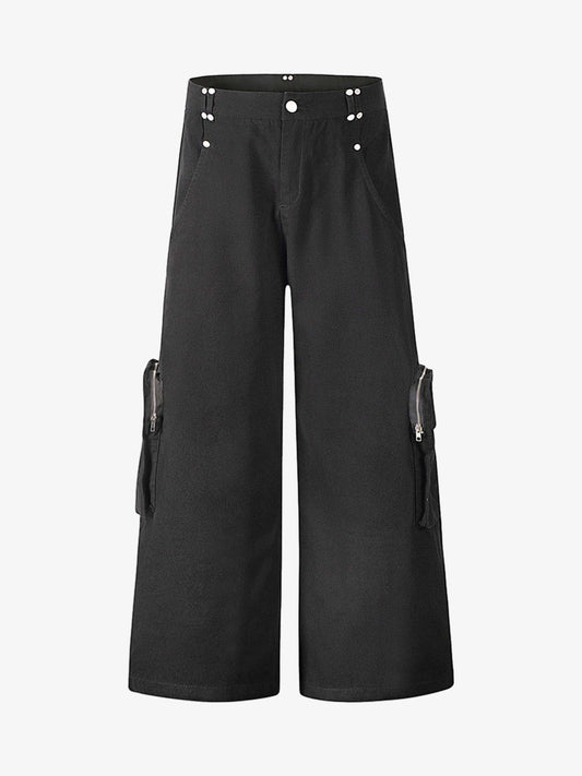 Street Metal Stud Zipper Multi-Pocket Workwear Casual Pants 