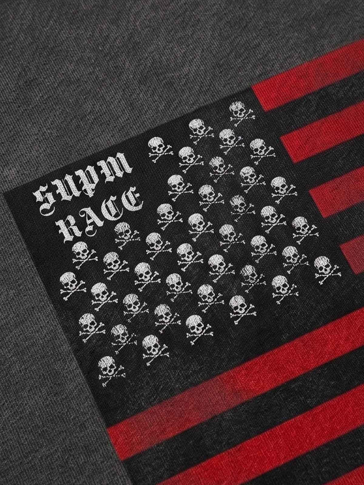 Skull Flag Graphic Washed Distressed Boxy Hoodie