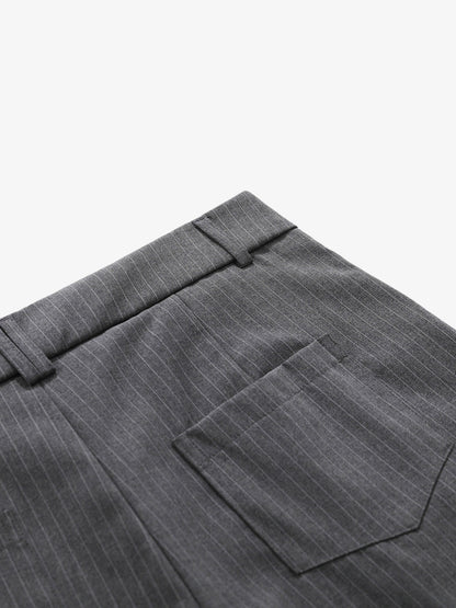 Pinstripe Double-Breasted Pleated Shorts 