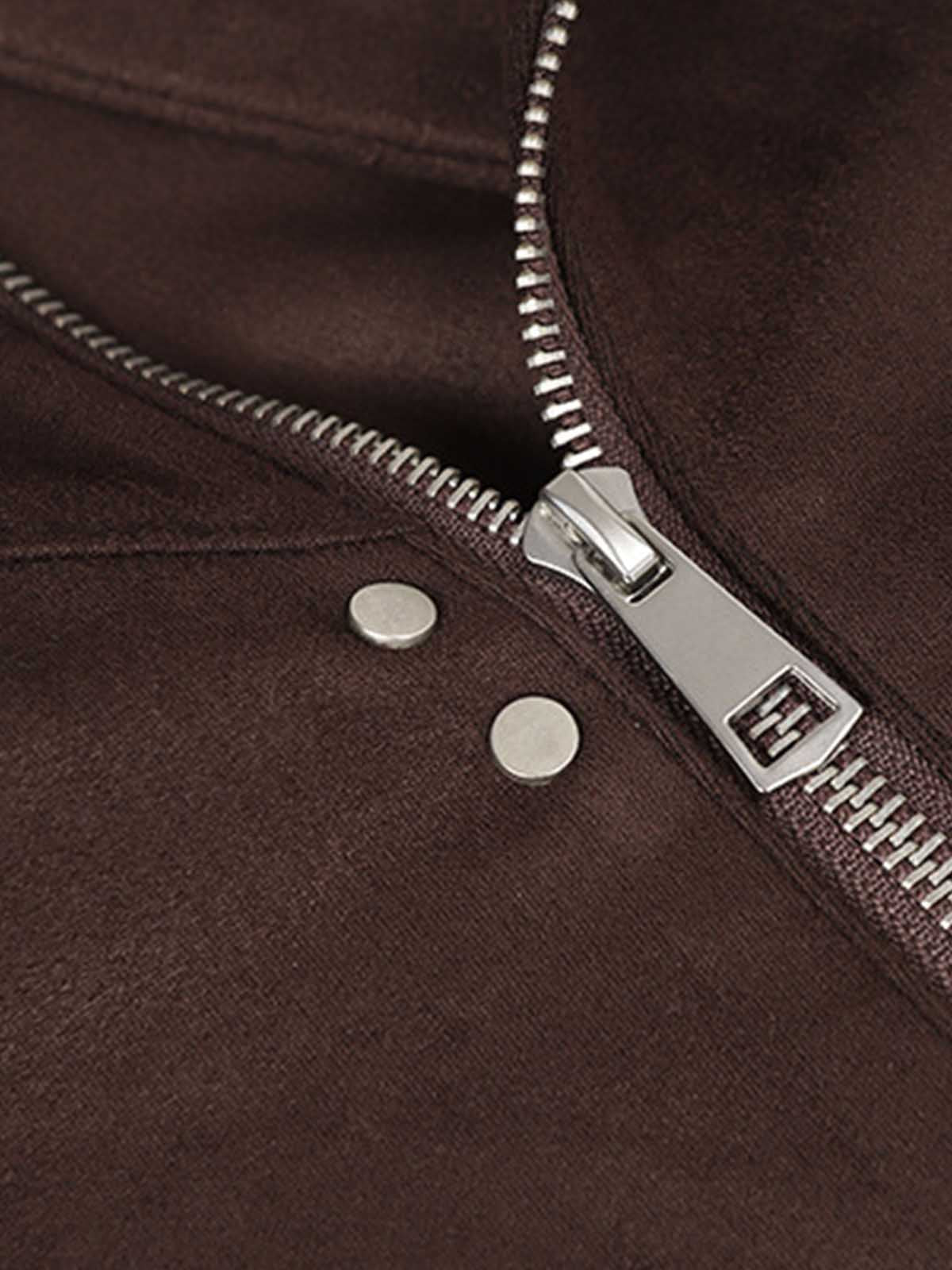 Suede Leather Men's and Women's Biker Jacket with Zipper Closure and Pockets 