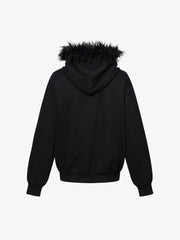Studded Hooded Faux-Fur Collar Coat