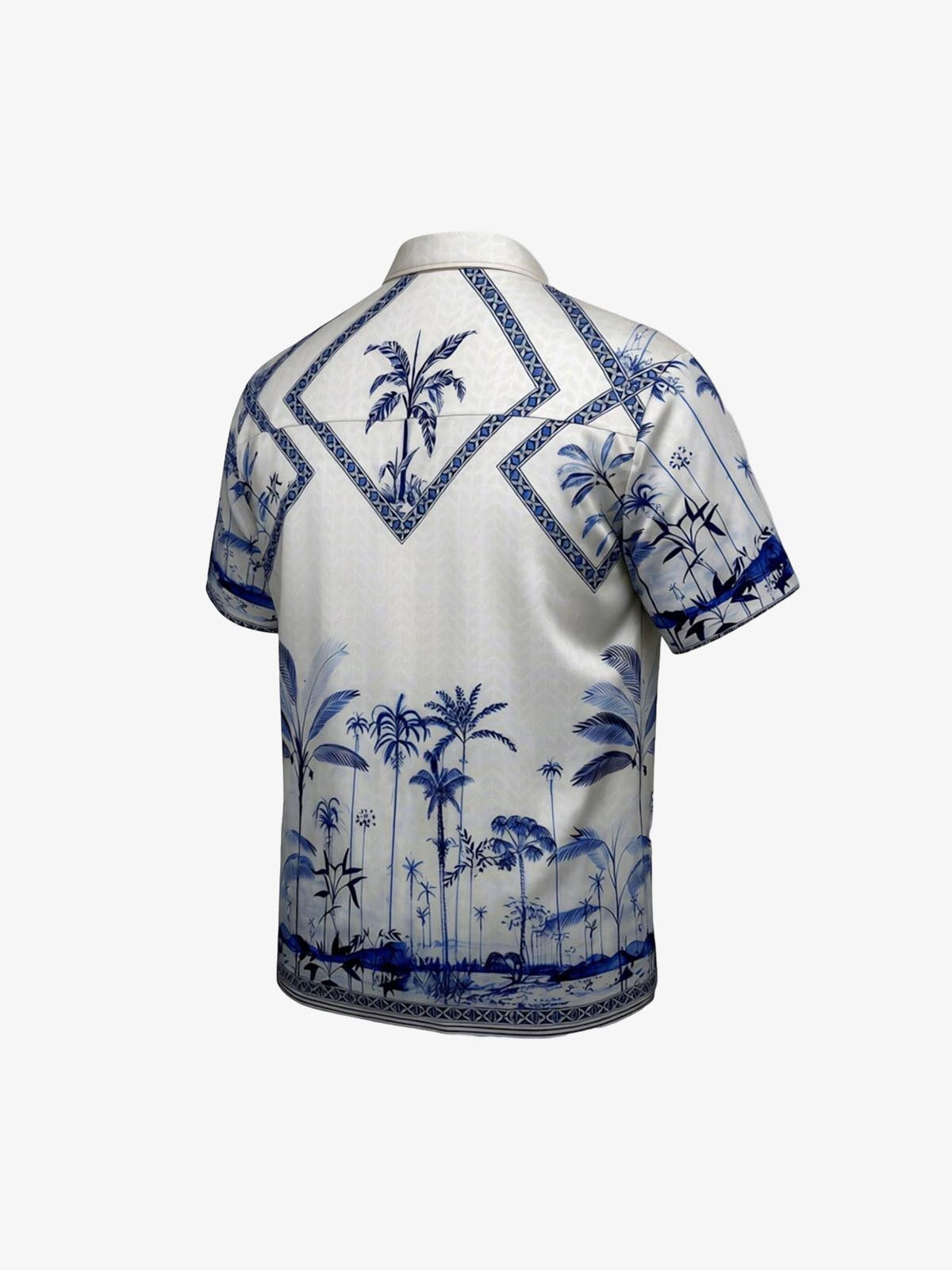Geometric Palm Leaf Camp Collar Boxy Shirt 