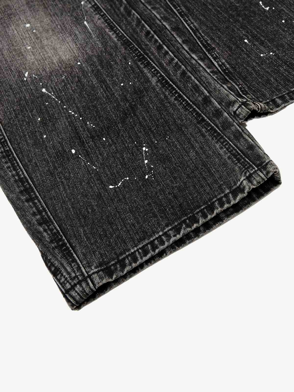 Paint Splatter Washed Wide Leg Denim Jeans
