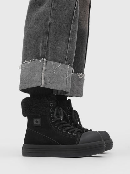Winter Warmth High-Top Sneaker Boots with Fuzzy Collar 