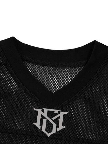 Jersey Letter Print Quick Dry V-neck T-shirt - 2389 