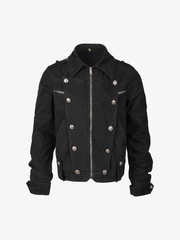 Detachable Striped-Hood Crop Jacket