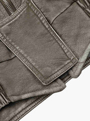 Washed High-Collar Multi-Zip Bomber Coat