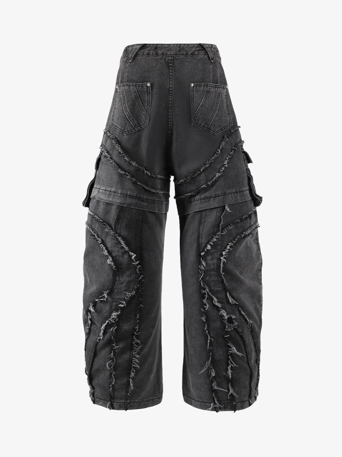 Retro Patchwork Frayed-Edge Heavy-Duty Jeans 