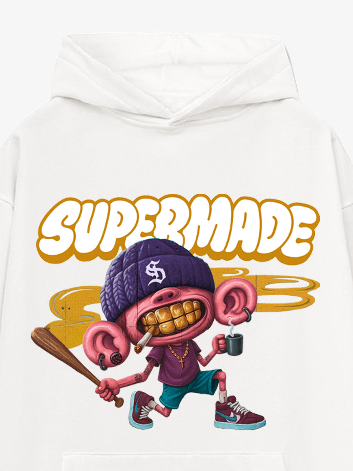 Thesupermade Cartoon Graffiti Font Baseball Trend Boy Hooded Sweatshirt 