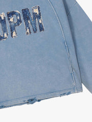 Denim Graphic Washed Cropped Sweatshirt
