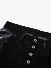 Schwarze Jeansjacke mit Krokodilprägung