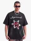 T-shirt à imprimé floral et étoiles délavé