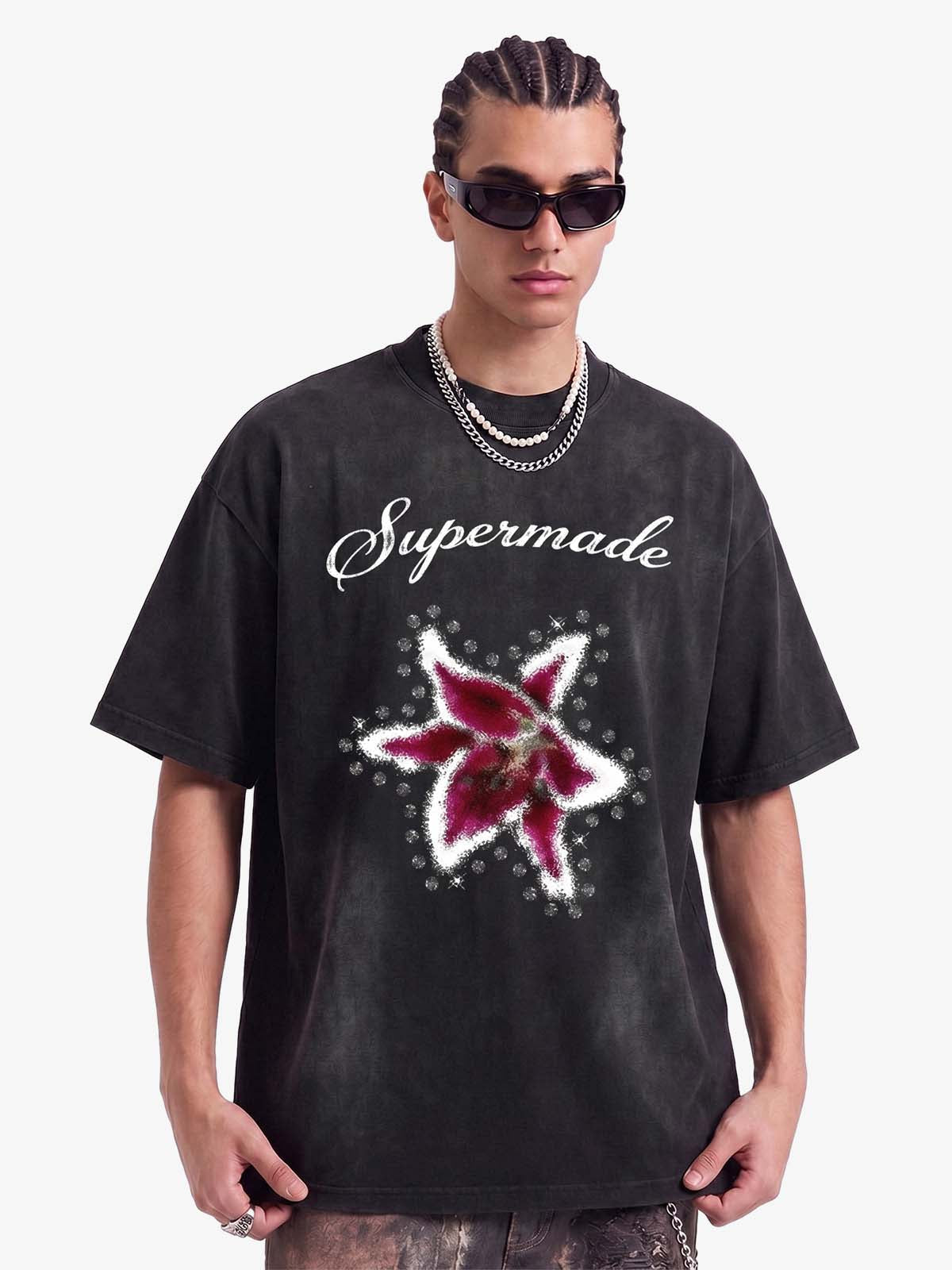 Washed Floral Star Print T-Shirt 