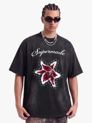 Washed Floral Star Print T-Shirt 