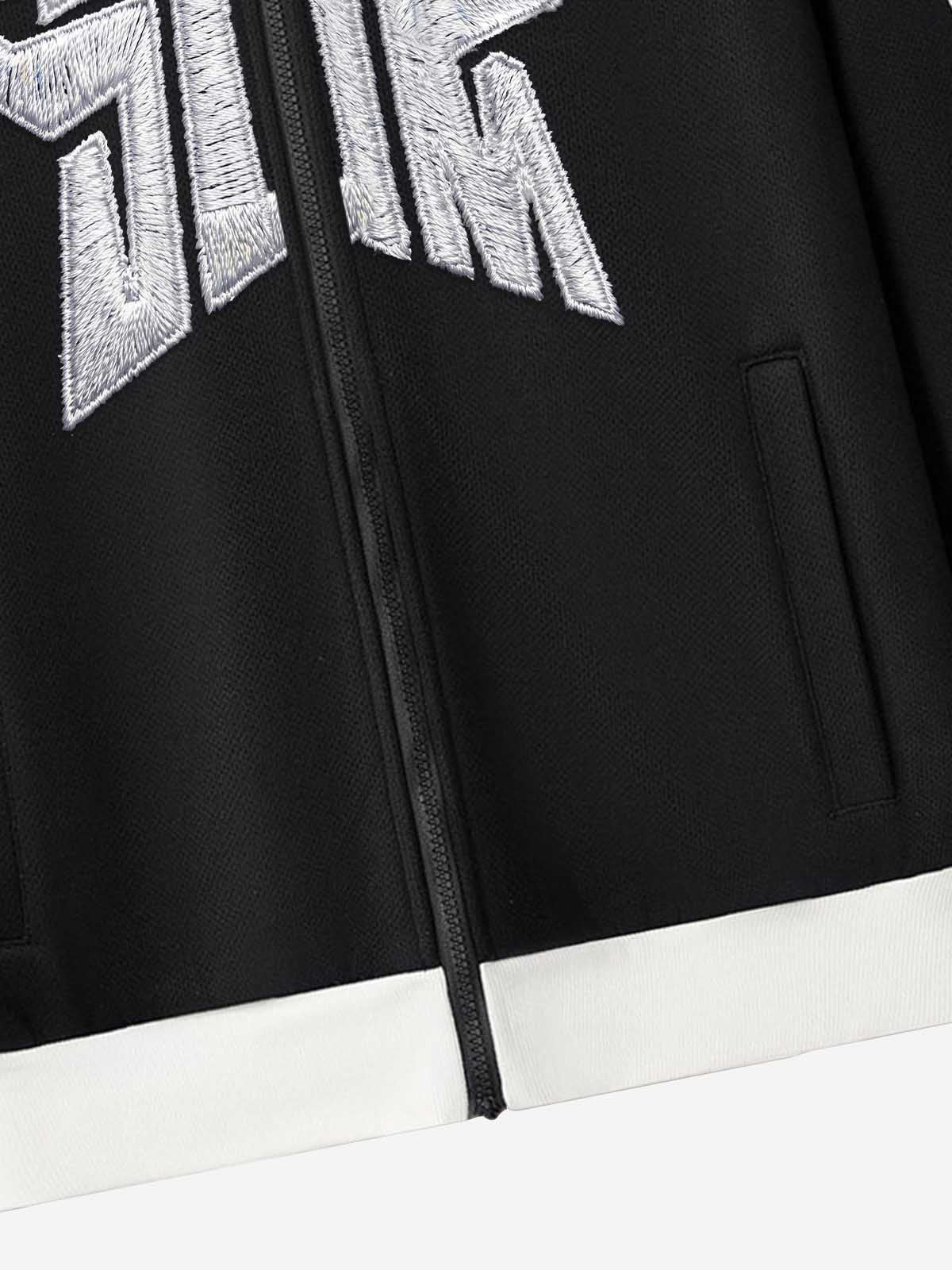 Star Embroidered Color Block Striped Heavyweight Sweatshirt