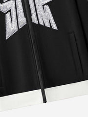 Star Embroidered Color Block Striped Heavyweight Sweatshirt