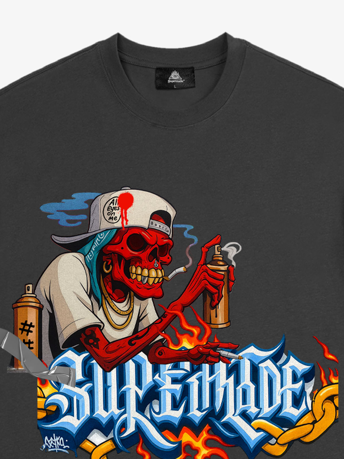 Thesupermade Skull Graffiti Artist Flame Flower Font T-shirt 