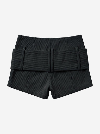 Studded Corduroy Double-Breasted Shorts