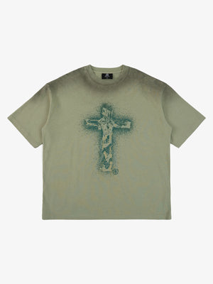 Supermade Distressed Rebellious Gun and Cross Print T-Shirt 