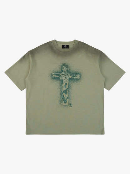 Supermade Distressed Rebellious Gun and Cross Print T-Shirt 