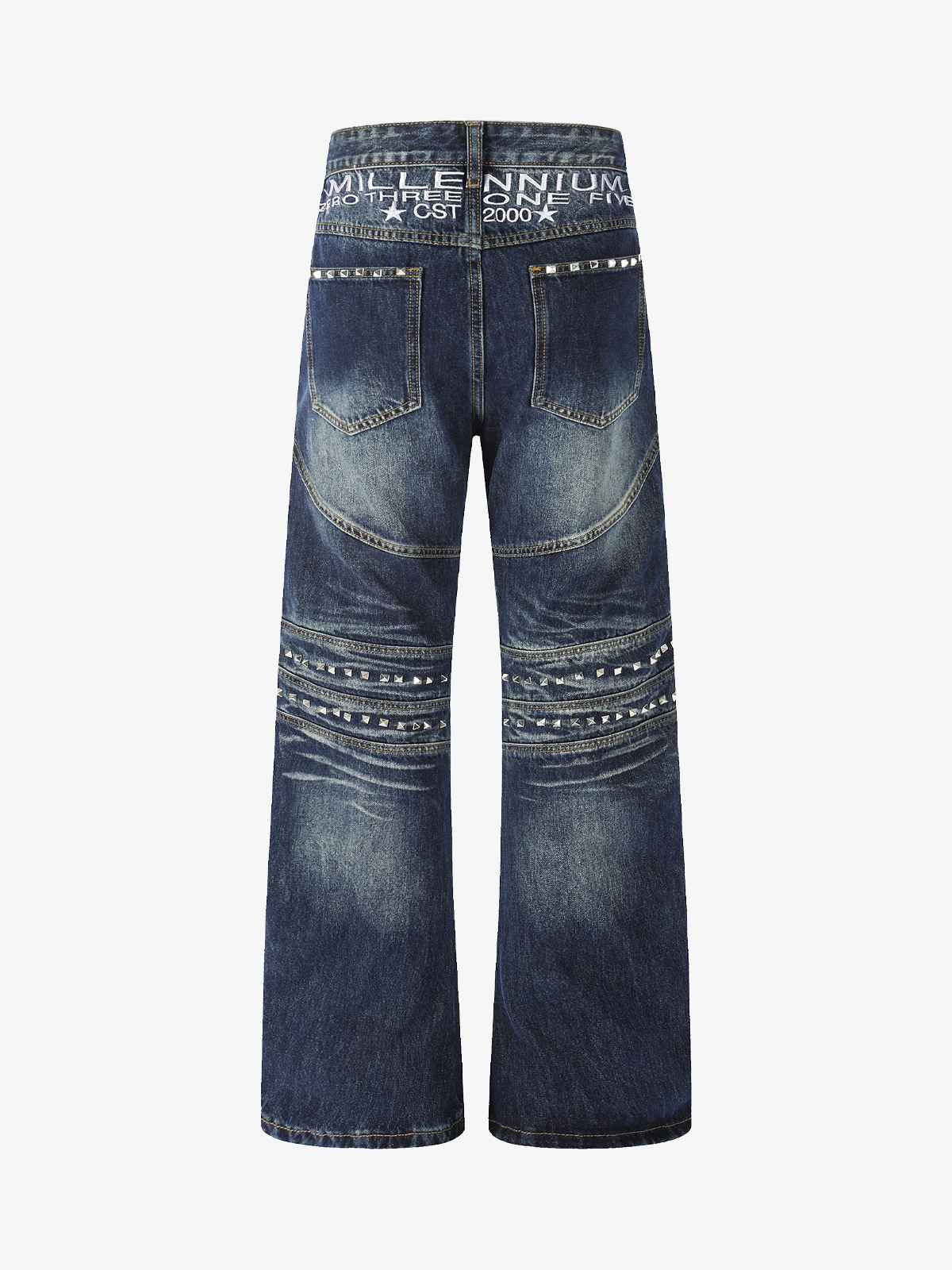 Studded Panelled Washed Jeans