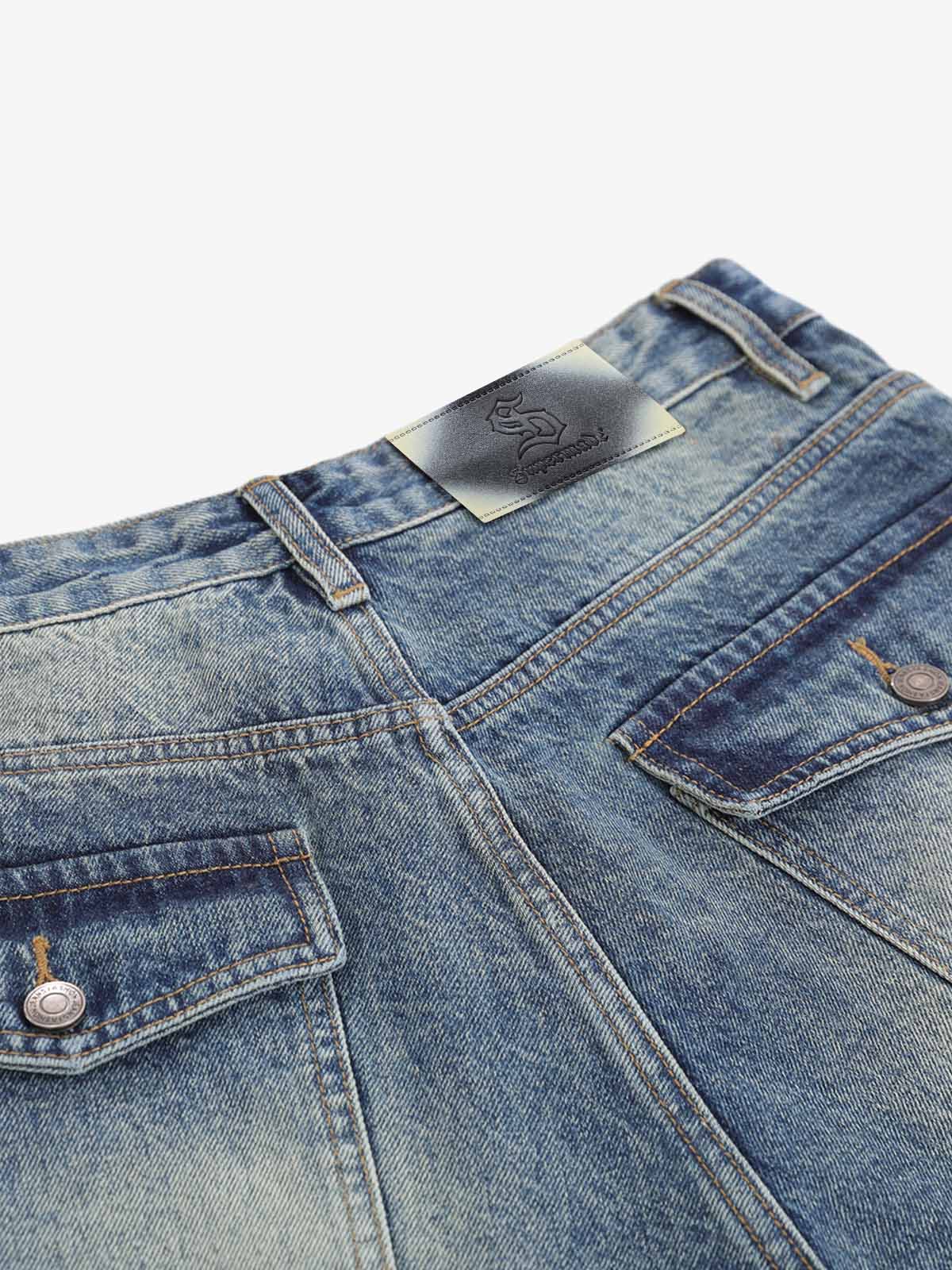 Panel Stitch Wide Leg Denim Jorts 