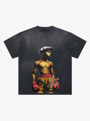 ブラックのオーバーサイズグラフィックTシャツ