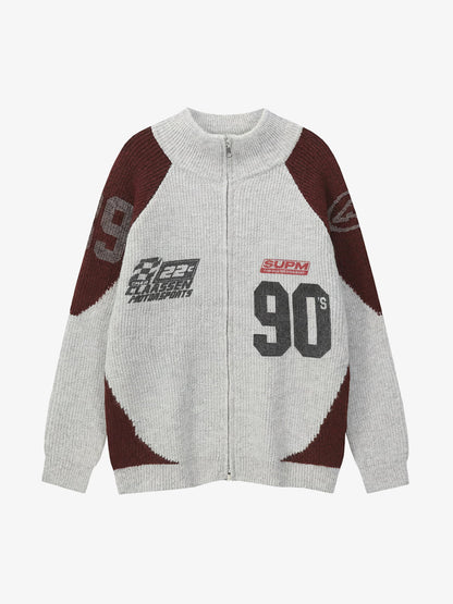 Stylish Contrast Panel Zip-Up Sweater for Casual and Sporty Looks 