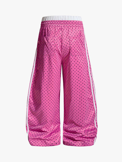 Retro Polka Dot Side Stripe Drawstring Baggy Pants 