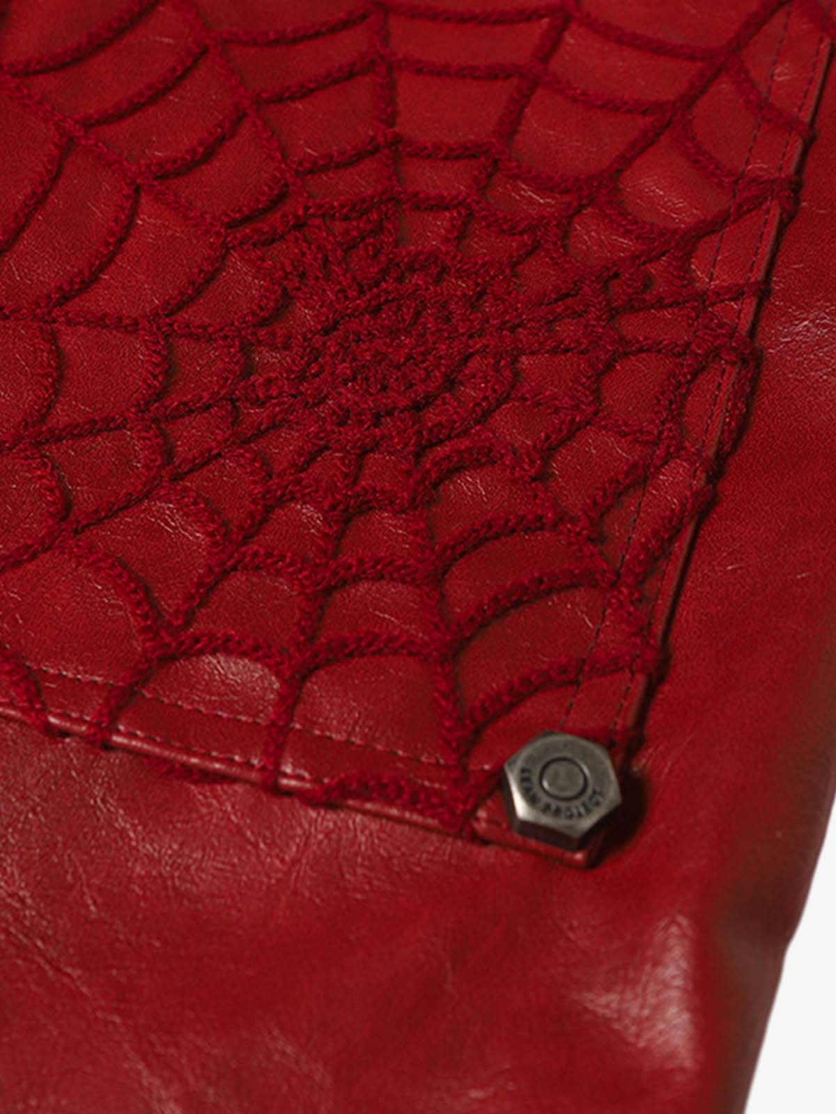 Faux Leather Wide Leg Pants with Spiderweb Embossed Pockets - Edgy Fashion Statement 