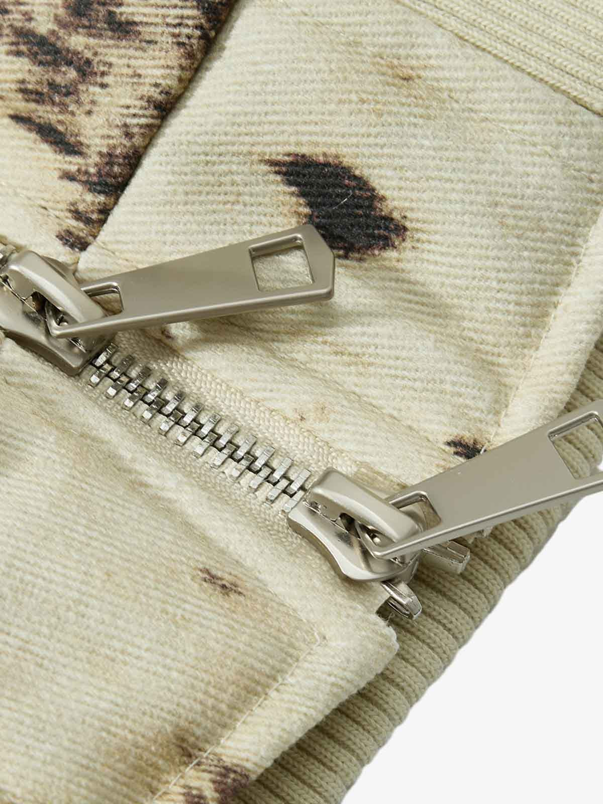 Splatter Print Faux Fur Collar Ruched Sleeve Zip-Up Jacket