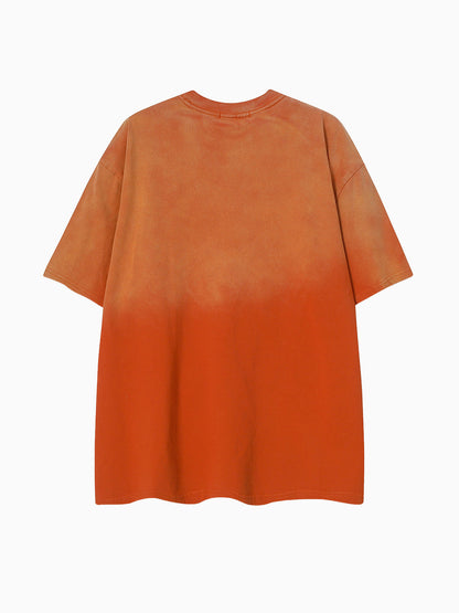 Cotton relaxed washed gradient orange short-sleeved T-shirt, adorned with Gothic logo print 