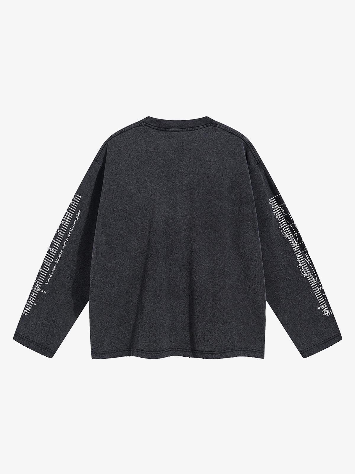 Music Score Graphic Distressed Long Sleeve Tee