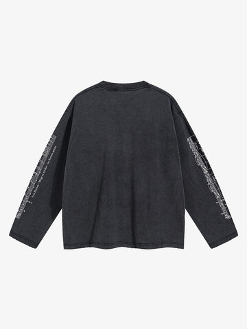 Music Score Graphic Distressed Long Sleeve Tee