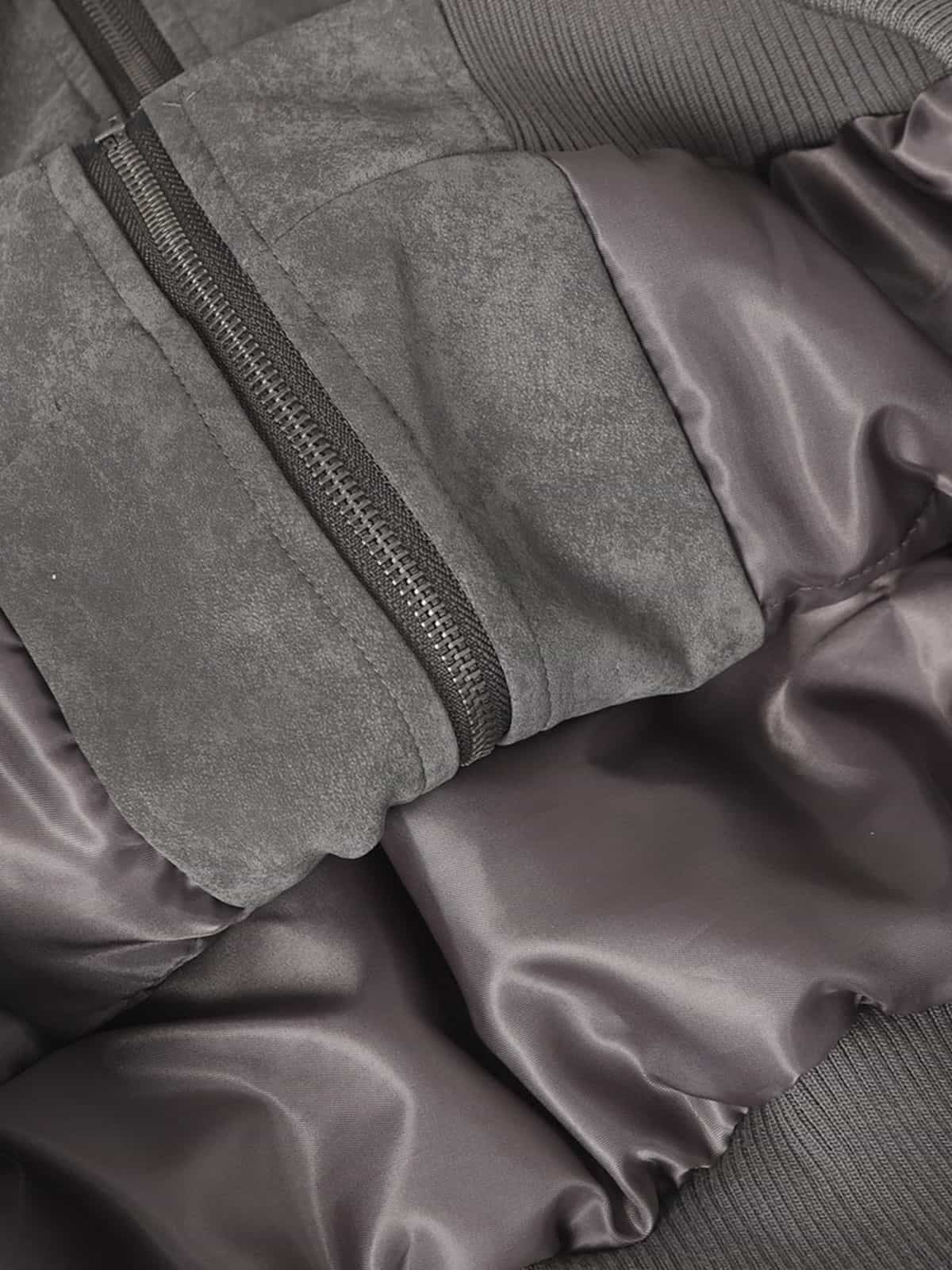 Retro Suede Texture Zip-Up Bomber Jacket 