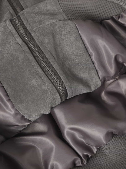Retro Suede Texture Zip-Up Bomber Jacket 