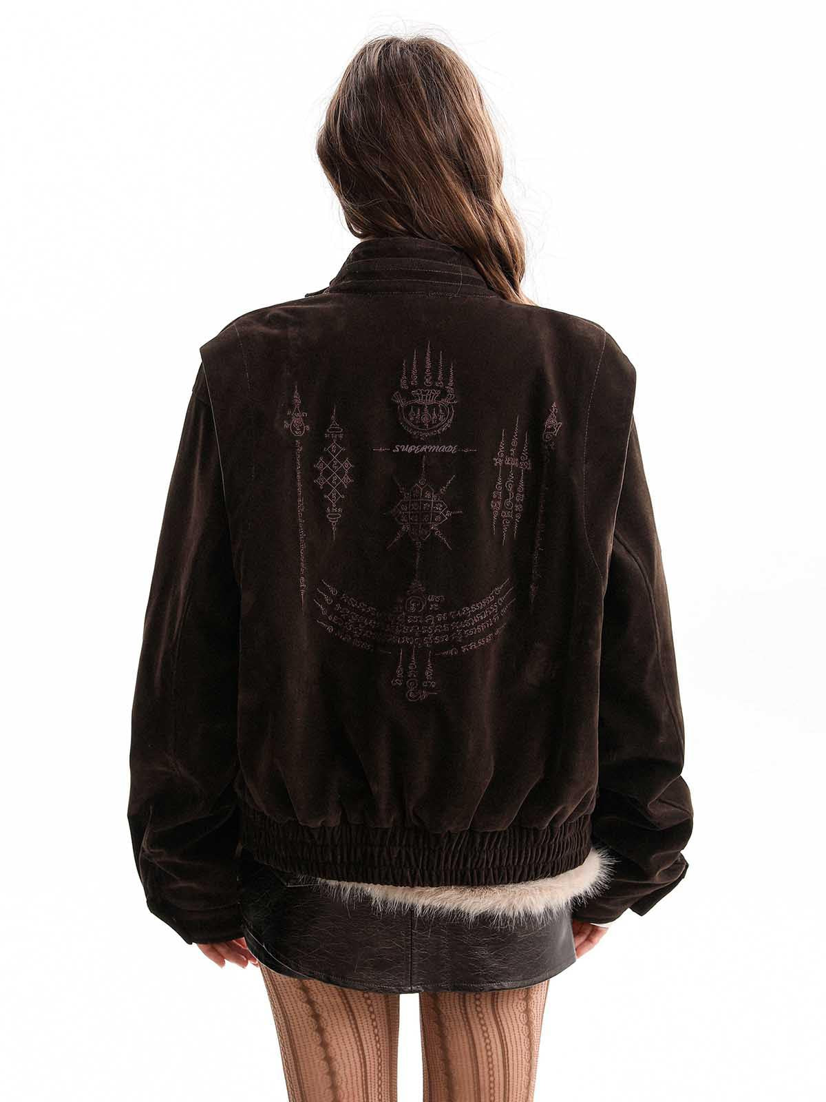 Vintage Suede Embroidered Metal Clip Down Jacket - 2626 
